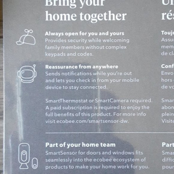 Ecobee SmartCamera+SmartSensor Home Security System w/6mo.Monitoring Sub - Picture 4 of 7